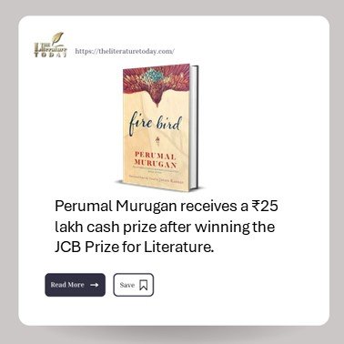 Perumal Murugan receives a ₹25 lakh cash prize after winning the JCB Prize for Literature.
