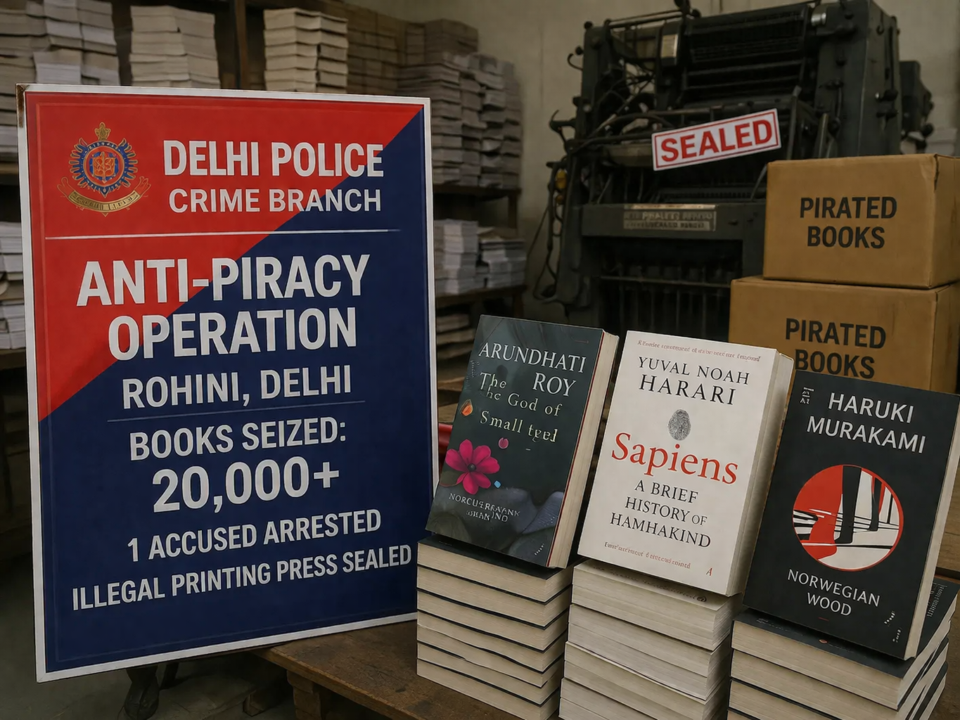 Delhi Police Bust Major Book Piracy Racket, Seize Over 20,000 Counterfeit Copies in Rohini Raid