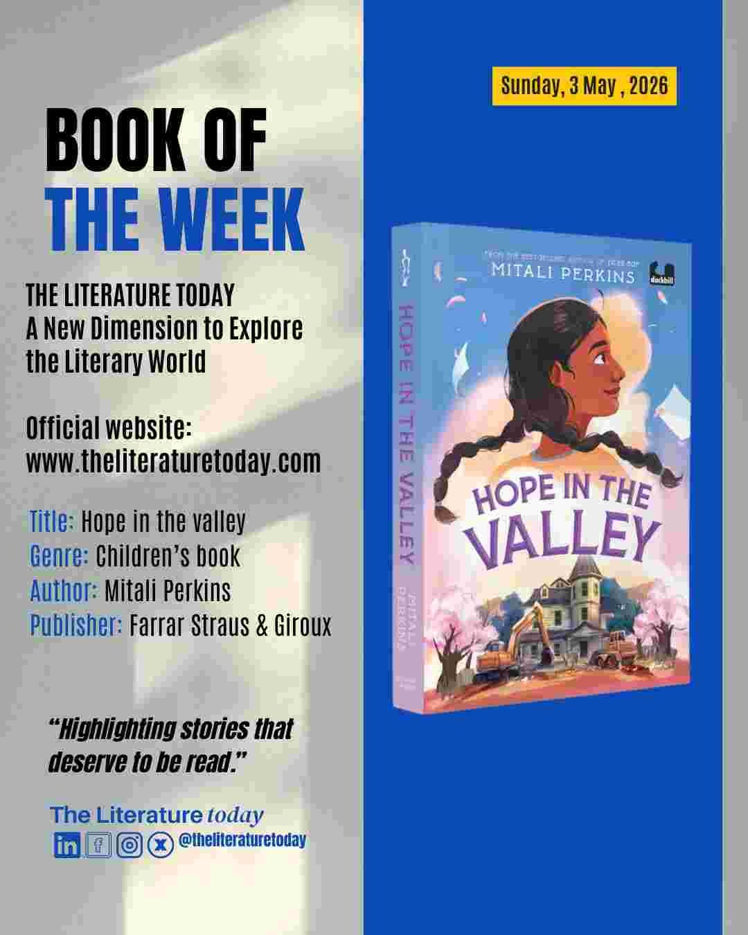 Book of the Week: Hope in the Valley by Mitali Perkins