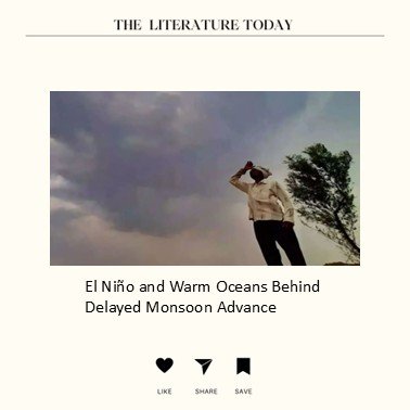 El Niño and Warm Oceans Behind Delayed Monsoon Advance
