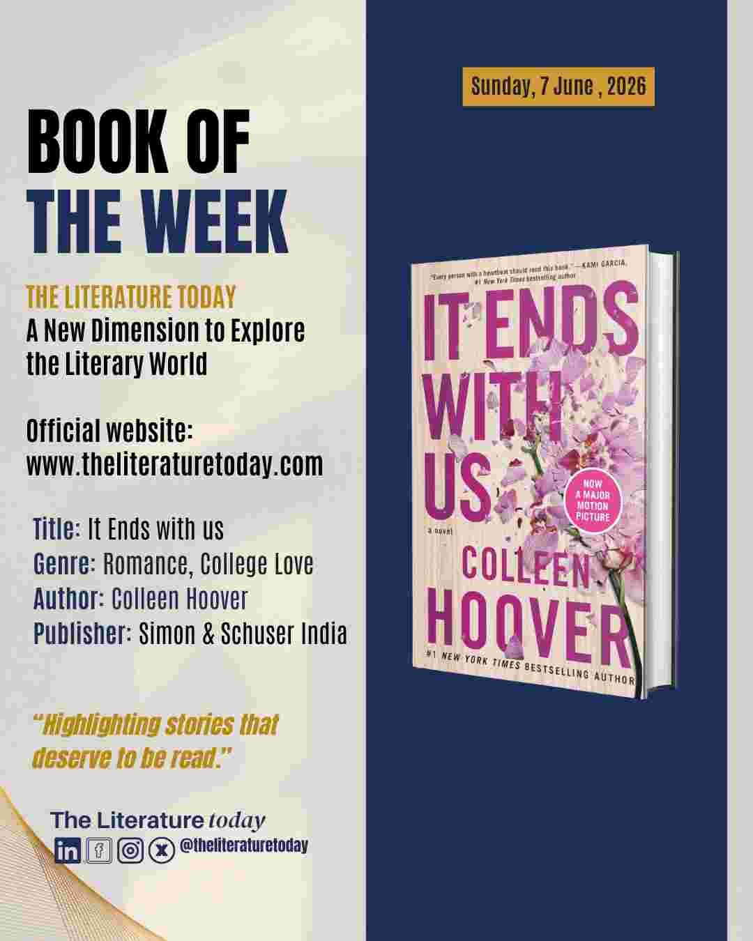 Book of the Week- It Ends with Us: A Powerful Story of Love, Strength, and Breaking Cycles