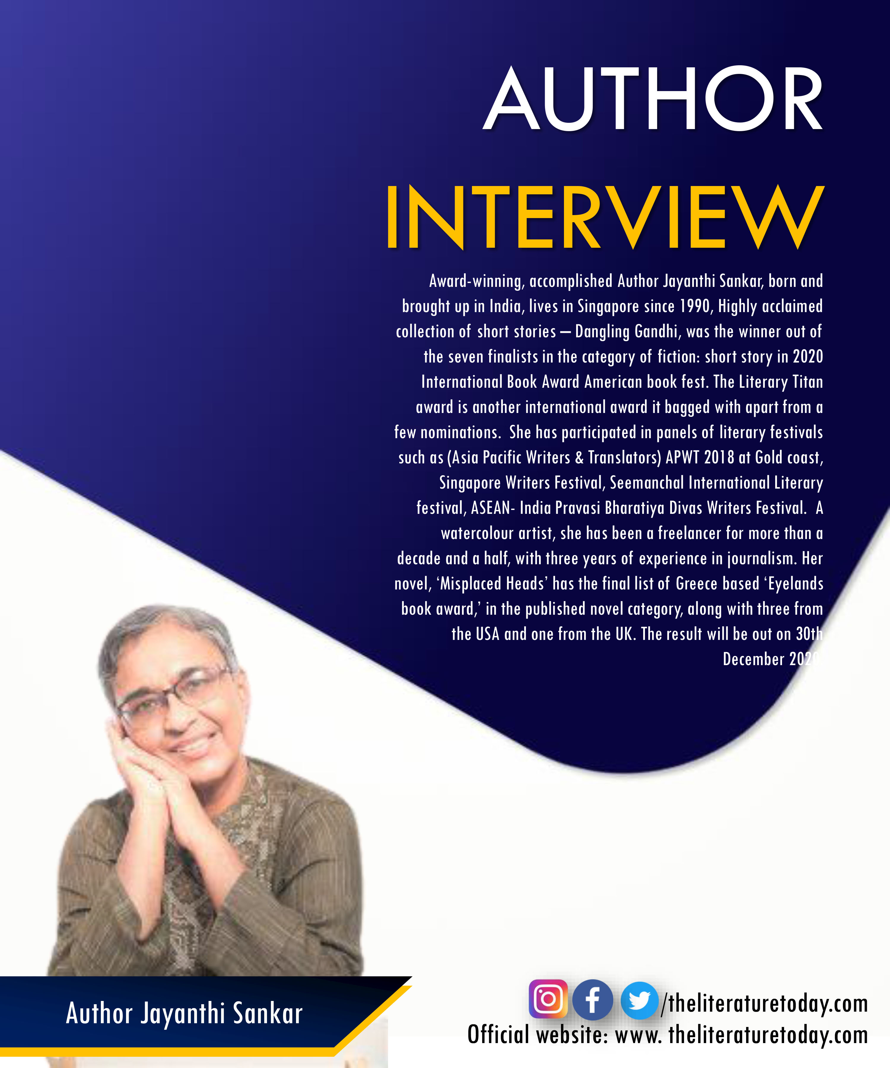 An Interview with Jayanthi Sankar at The Literature Today An Interview with Jayanthi Sankar at The Literature Today